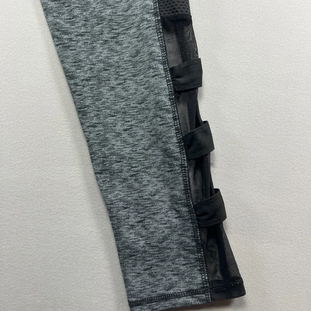 Game Time Leggings Womens Medium Heather Gray Stretch Mesh Panels Elastic Waist
